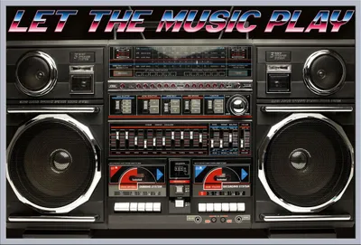 Produktbild von Ghettoblaster - Poster - 80s Boombox – Let the music play + Wechselrahmen, Shinsuke® Maxi Kunststoff silber, Acryl-Scheibe