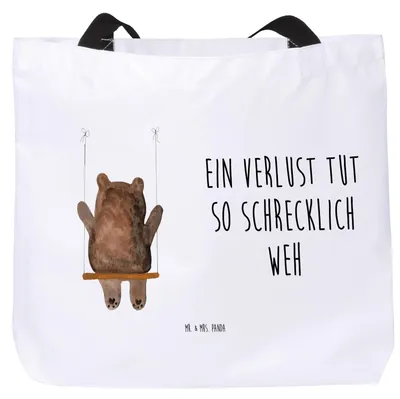 Produktbild von Mr. & Mrs. Panda Tote Bag Bär Schaukel - Weiß - Geschenk, Teddy, Strandtasche, Laptoptasche, Tasche, Schultasche, Einkaufstasche