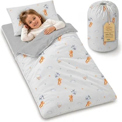 Produktbild von Kinderschlafsack mit Kissen und Reißverschluss 3-7 Jahre, für Kita, atmungsaktiv, waschbar