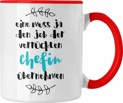 Produktbild von Trendation - Verrückte Chefin Tasse Geschenk Familie Lustiger Spruch Geschenkidee für beste Chefin Geburtstag (Rot)