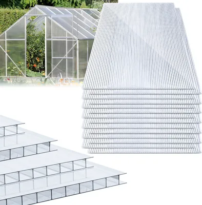 Obrázek produktu pro Clanmacy polykarbonátové dvoustěnné desky - 14 ks, tloušťka 4 mm, 121 x 60,5 cm, 10,25 m², UV odolné, transparentní - dvoustěnné desky, skleníkové desky, vícestěnné desky pro skleníky