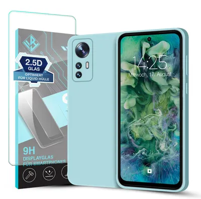 Produktbild von Hülle für Xiaomi 12 / 12X mit 9H Displayglas Displayschutz Case Cover Bumper Smartphone Softgrip Schutzhülle Farbe: Hellblau