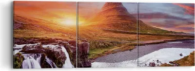 Produktbild von Bild auf Leinwand - Leinwandbild - 3 Teile - Kirkjufell Wasserfall Berg - 90x30cm - Wand Bild - Wanddeko - Wandbilder - Leinwanddruck - Bilder - Wanddekoration - Leinwand bilder - CA90x30-4704
