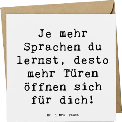 Produktbild von Mr. & Mrs. Panda doppelkarte Spruch Sprachen lernen und anwenden - Weiß - Geschenk, anlasskarte, Unterstützung, Grußkarte, Motivation, Vertrauem, Trost, Mutmacher