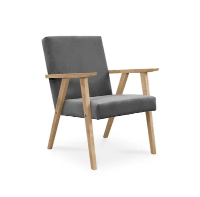 Obrázek produktu pro Bettso - čalouněné koktejlové křeslo Skandinávský styl lounge křeslo moderní jednolůžková pohovka z masivu do obývacího pokoje ložnice 60x69x71 cm- LISEK tmavě šedá bukové nohy