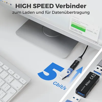 Produktbild von deleyCON USB Kupplung 5Gbps USB 3.0 Verbinder Koppler Verlängerung - Buchse auf Buchse - 2 USB-A Kabel Verbinden