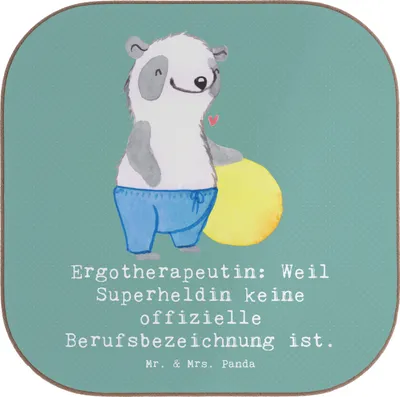 Produktbild von Mr. & Mrs. Panda Tischuntersetzer Ergotherapeutin Superheldin - Meeresbrise - Geschenk, Berufsprodukte, Beruf, Coaster, Untersetzer für Gläser, Stärken entdecken, Geduld