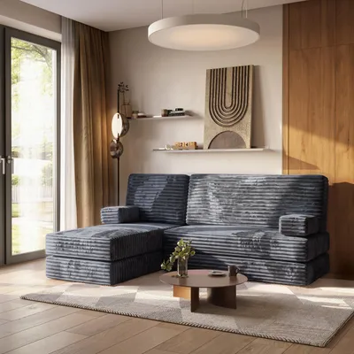 Produktbild von Masseno Ecksofa NOTIA mit Schlaffunktion, Modulares Schlafsofa aus Schaumstoff, Klappbares Bodensofa - Grau, TILIA 90