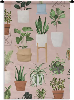 Produktbild von MuchoWow® Wandteppich Wandbehang Pflanzen - Blumentopf - Rosa 90x135 cm Tapisserie Dekoration Wandtuch - Baumwolle - Wandskulptur