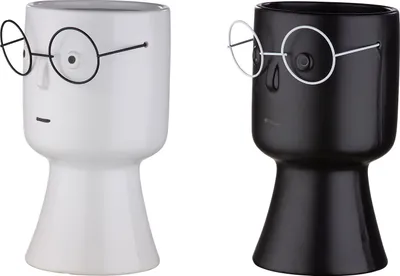 Zdjęcie produktu dla Gilde Übertopf, "Face", Gesichtsmotiv, Keramik, schwarz, weiß, H. 24 cm, D. 14 cm 28615 4063387286159 2 Stück (2-fach sortiert)