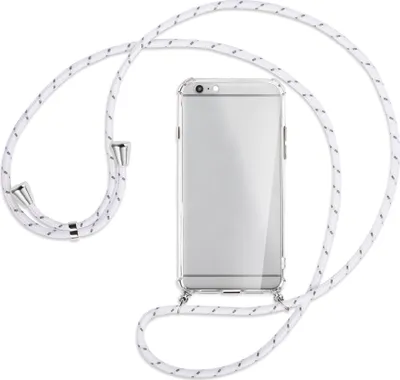 Produktbild von Handykette Backcover-Schutzhülle mit Band (Metall silberfarben) für Apple iPhone 6 Plus - weiß/grau