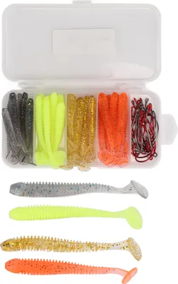 Imagen del producto de Kit de 60 señuelos blandos para pesca, con anzuelos de acero inoxidable, señuelos artificiales en forma de "T" de PVC, ideales para la pesca de lucio (6 cm)
