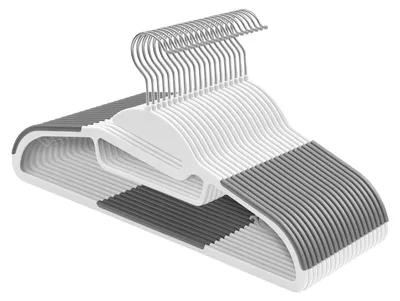 Obrázok produktu pre Sada 20 plastových vešiakov na oblečenie s U-tvarým otvorom | Biela a sivá | 41,5 x 0,5 x 22,5 cm