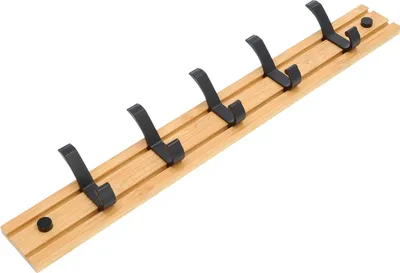 Produktbild von QUVIO Garderobe Bambusholz - Garderobe zur Wandmontage mit 5 verschiebbaren Aufhängepunkten - Beige und Schwarz