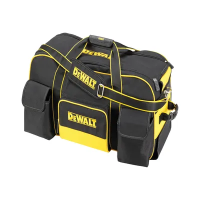 A black and yellow DeWalt tool bag is shown against a white background.