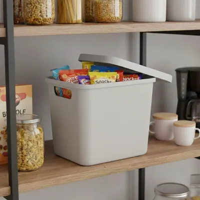 Produktbild von Plastard Boxen 12,5 L, 3er-Set, stapelbar, BPA-frei, Grau, mit Deckel
