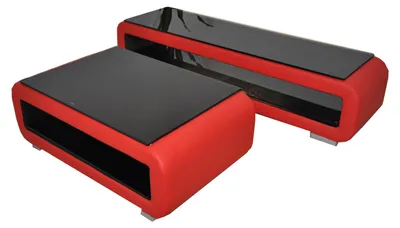 Produktbild von Designer Couchtisch Polster Leder Glas Moderner Tisch CT9010 + RTV TS1010 +USB