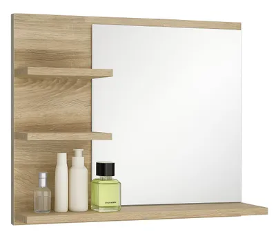 Produktbild von Badspiegel 3 Ablagen Badezimmerspiegel Spiegel Regal Wandspiegel Hängespiegel Badmöbel Spiegel Flurspiegel für Schlafzimmer Sonoma Eiche 60X50 - Links