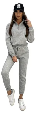 Produktbild von Damen Jogginganzug Freizeitanzug mit Hoodie, Graumeliert XL/42