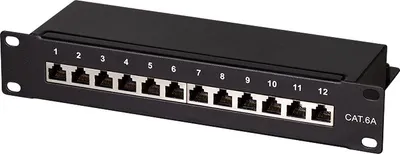 Productafbeelding van LogiLink 10-inch patchpaneel, CAT 6A STP, 12 poorten, zwart (verpakking: vouwdoos)