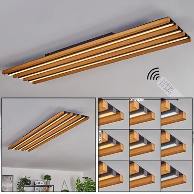 Produktbild von Spirago dimmbare Deckenlampe aus Metall/Holz/Kunststoff in Schwarz/Natur/Weiß