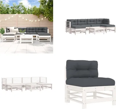 Produktbild von vidaXL 7 tlg. Garten Lounge Set mit Kissen Weiß Massivholz - Garten Lounge Set - Garten Lounge Sets - Lounge Set - Outdoor Lounge Set