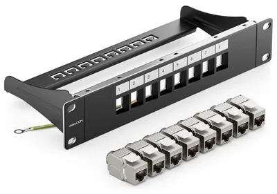 Produktbild von deleyCON 8 Port Patchpanel Set Patchfeld CAT6a 1 HE 10 Zoll - Schwarz
