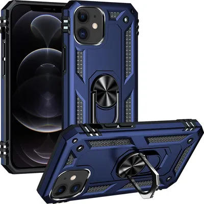 Produktbild von Conie Outdoor Schutzhülle für iPhone 12 / 12 Pro Tasche Silikon Hard Case Cover Hülle mit Halter Ständer in Blau