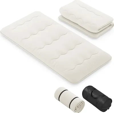 Obrázek produktu pro Japonská futonová matrace pro 1/2 osoby, rolovací, skládací a přenosná podlahová postel s taškou na přenášení, 90 x 200 cm (béžová, 90 x 200 cm)