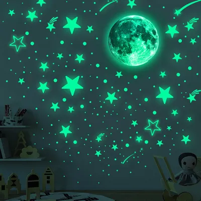 Produktbild von Wandsticker selbstklebend Leuchtsticker Wandtattoo, 435 Leuchtsterne/Leuchtpunkte für deinen Sternenhimmel und fluoreszierend Leuchtaufkleber für Kinderzimmer