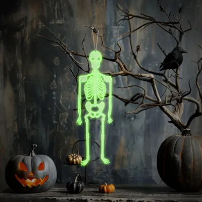 Zdjęcie produktu dla Świąteczna, świecąca w ciemności dekoracja na Halloween – szkielet – 32 x 11 cm