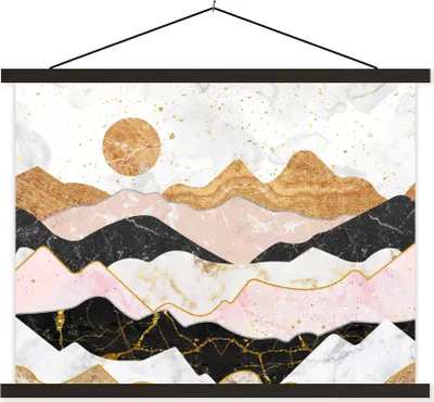 Produktbild von MuchoWow® Textilposter Marmor - Gold - Pastell 60x45 cm mit schwarzem Rahmen - Poster Schlafzimmer