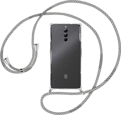 Produktbild von Handykette Backcover-Schutzhülle mit Band (Metall silberfarben) für ZTE nubia Red Magic 8S Pro (6.8'') - weiß/grau kariert