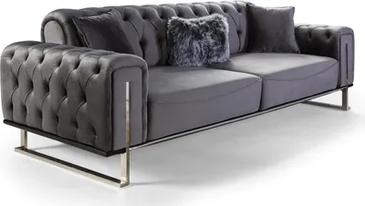 Obrázek produktu pro pohovka Chesterfield 3 místná šedá pohovka Čalounění textilní pohovky