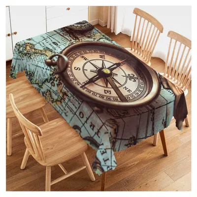 Produktbild von Tischdecke mit Vintage-Kompass-Muster, Dekoration für Esszimmer und Küche, rechteckig, 132 x 178 cm