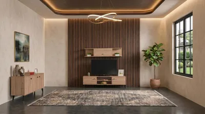 Image de Ensemble de salon marron, meuble TV, console moderne