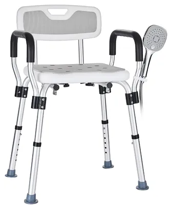 Produktbild von Duschstuhl Badehocker Duschhocker - Mit Armlehnen und Rückenlehne - Aluminium - Belastbar bis 150 kg - 6 Höhenstufen