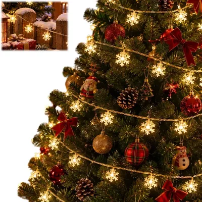 LED-Lichterkette Schneeflocken 6 m 40 LEDs warmweiß batteriebetrieben