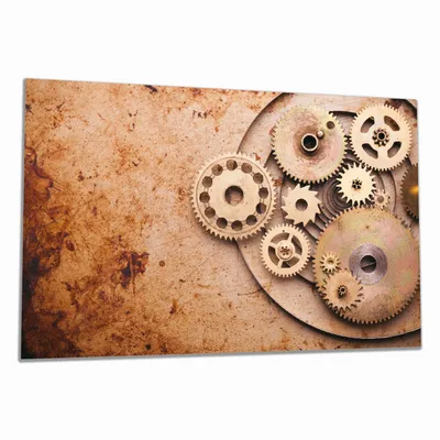 Produktbild von Wallario Herdabdeckplatte aus Glas, Größe 80 x 52 cm 1-teilig, Motiv Zahnräder einer alten Uhr im alten Stil