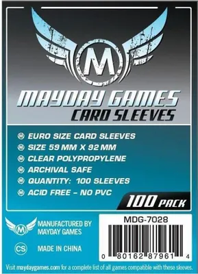 Produktbild von Mayday Standard Euro Sleeves Hüllen 59x92mm 100 Stück für Dominion Agricola 7028
