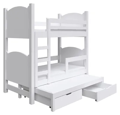 Produktbild von Masseno Etagenbett LEONE 80x180 cm mit Schublade, Rausfallschutz, Kinderbett mit Leiter für Mädchen und Jungs, Stockbett, Weiß
