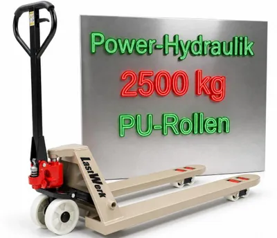 Produktbild von LastWerk One Hubwagen 2500 kg und 1150 mm Gabellänge Handhubwagen Palettenwagen Gabelhubwagen aus Stahl mit Licht & Hupe LastWerk One Hubwagen 2500 kg und 1150 mm Gabellänge Handhubwagen Palettenwagen Gabelhubwagen aus Stahl mit Licht & Hupe (Nylon-Rollen, 1150mm)