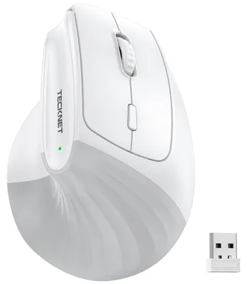 Immagine prodotto di Mouse ergonomica wireless Bluetooth, verticale, modello BT 1+BT 2+ 5, con regolazione fino a 4800 DPI, ricevitore USB-A, ricaricabile, mouse wireless silenzioso per laptop, colore bianco