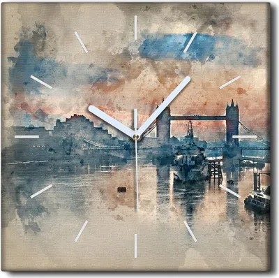 Produktbild von Coloray Uhr auf Leinwand 30x30 cm Wand Uhr Dekoration Wohnzimmer Segeltuch weiße Zeiger -London River Bridge.
