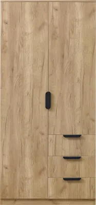Produktbild von Kleiderschrank ’Eiselfing’ 176 x 80 x 52 cm mit 2 Türen, 1 Stange, 4 Fächern, 3 Schubladen Eicheoptik