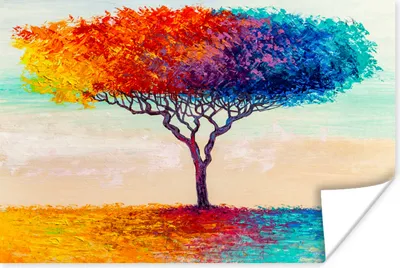Produktbild von MuchoWow® Poster Gemälde - Ölfarbe - Baum - Regenbogen 180x120 cm - Fotoplakat