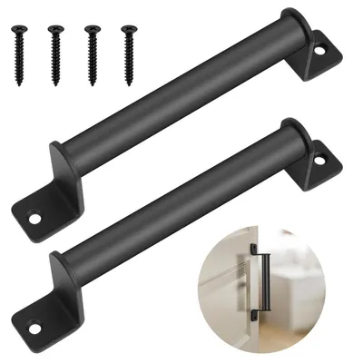 Image de Jeu de 2 poignées de porte, noires, 20 cm, pour porte coulissante, style "grange"