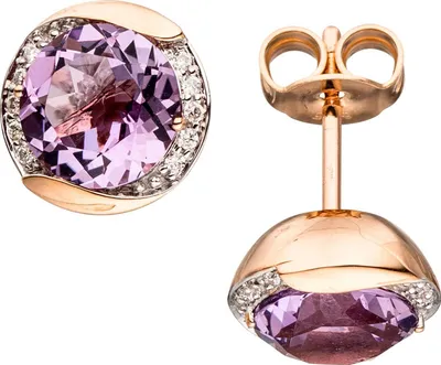 Produktbild von Ohrstecker rund 585 Gold Rotgold 20 Diamanten 2 Amethyste lila violett Ohrringe