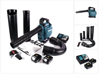 Obrázek produktu pro Makita DUB 363 RT2V Akumulátorový foukač / vysavač listí 36 V ( 2x 18 V ) Bezkartáčový + sací sada + 2x baterie 5,0 Ah + nabíječka