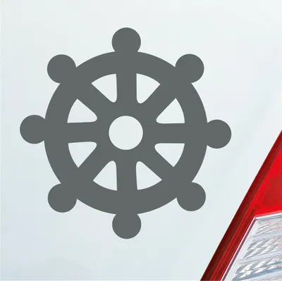 Produktbild von Auto Aufkleber Dharmachakra Buddha Rad Zeichen 10x10 cm Grau Sticker Heckscheibenaufkleber